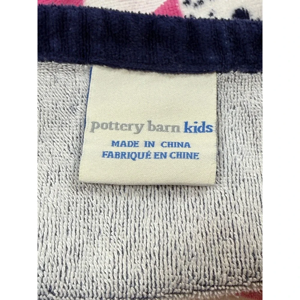 Pottery Barn Kids Pink Whale Hooded Beach Towel Wrap Navy Blue Cotton Terry